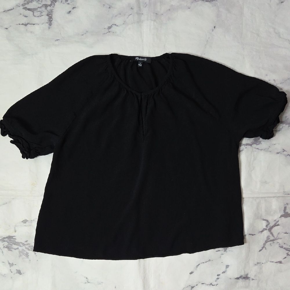 Madewell Black Short Puff Sleeve Blouse